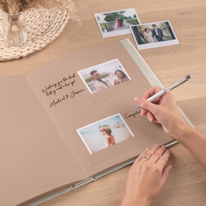 Libro degli ospiti per matrimonio in lino con inserti fotografici, libro degli ospiti verticale con tasche per foto di tutte le dimensioni, libro per foto in carta riciclata