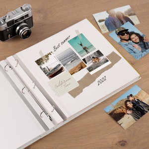 Album di ritagli personalizzato in lino con pagine autoadesive, album fotografico da viaggio in stile vintage, grande album per matrimonio con 3 anelli, album fotografico per bambini