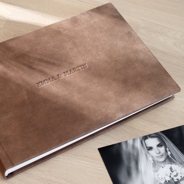 Leather Wedding Lay Flat Photo Album, Bespoke Flush Mount Photo Book, Photos Printed Directly on Ultra Thick Album Pages, Designing Included