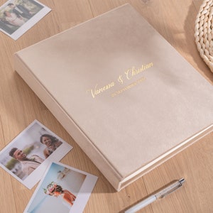 Wedding Guest Book Alternative, Vertical Personalized Photo Guestbook for all Instant Photos, Velvet Photo Booth Book for 2x6 and 4x6 Photos