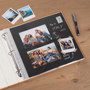 Álbum de recortes de cuero de 30 x 30 cm, álbum de fotos familiar rústico personalizado, álbum de fotos de viaje vintage, álbum de fotos grande de 3 anillas