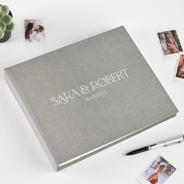 Instax Guest Book, Linen Wedding Photo Album for all Instax Film Sizes Mini Wide Square, 4x6 2x6 Photo Booth Book