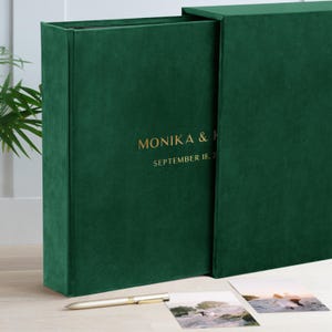 Photo Album with Sleeves for 4x6 Photos + Slipcase, Large Green Velvet Slip In Photo Album for up to 1000 Photos and Slipcase