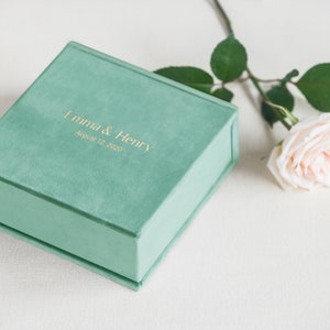 Wedding Ring Box, Personalized Ring Box, Mint Green Velvet Ring Bearer Box with Removable Ring Bearer Pillow