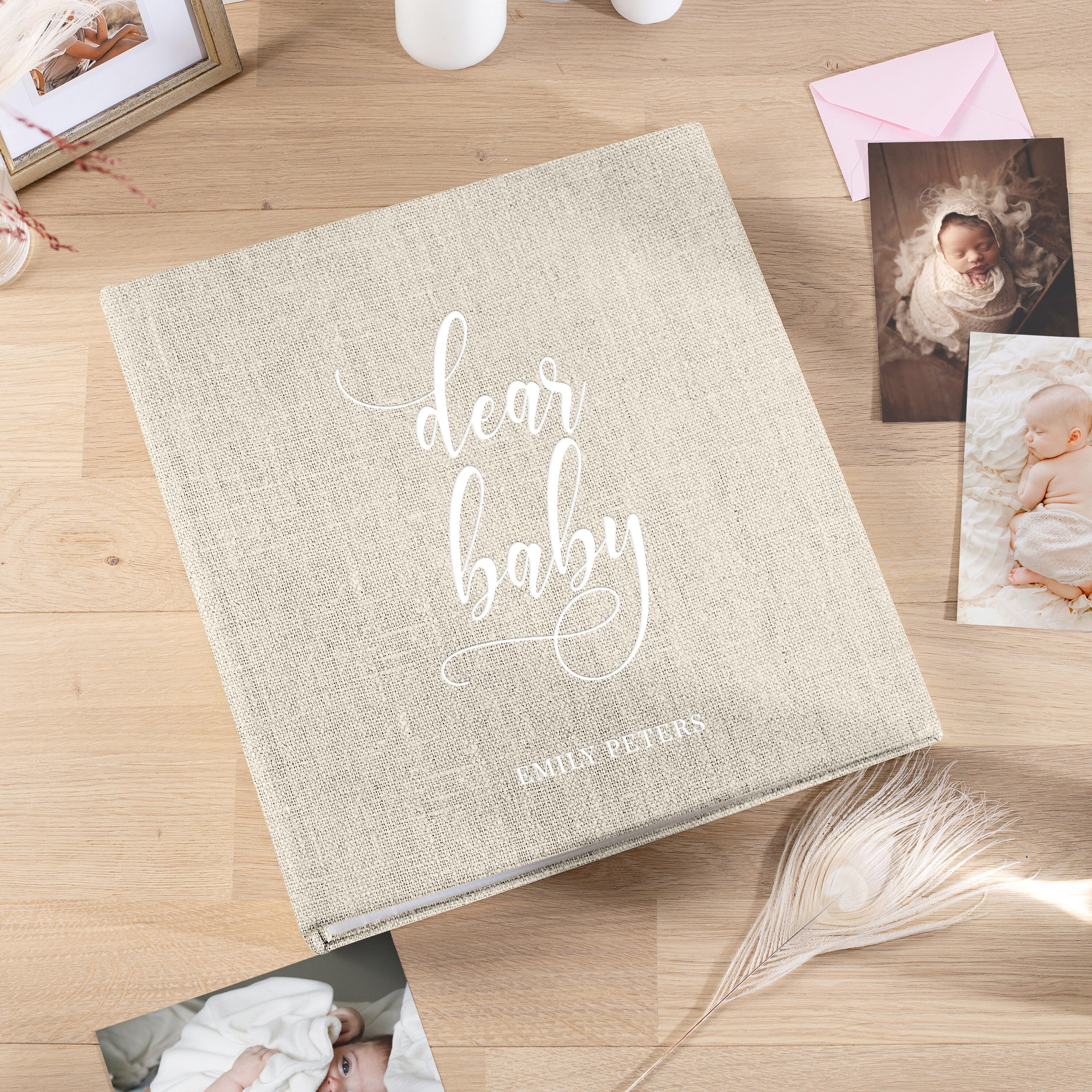 Linen Baby Photo Album With Sticky Pages, First Year Baby Memory Book, Self  Adhesive Baby Scrapbook Album, Baby Shower or New Mom Gift 