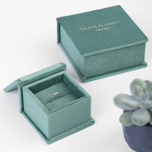 Wedding Ring Box Best Seller, Personalized Ring Box, Jade Green Velvet Ring Box with Slot Cushion