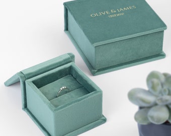 Wedding Ring Box Best Seller, Personalized Ring Box, Jade Green Velvet Ring Box with Slot Cushion