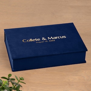 Navy Blue Keepsake Box, Velvet Clamshell Box, Photo Album Box, Scrapbook Box
