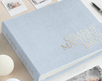 Livre de souvenirs première année pour bébé garçon, album photo personnalisé en lin pour bébé fille, cadeau de baby shower moderne, livre de bébé de 5 ans, meilleur cadeau pour nouvelle maman