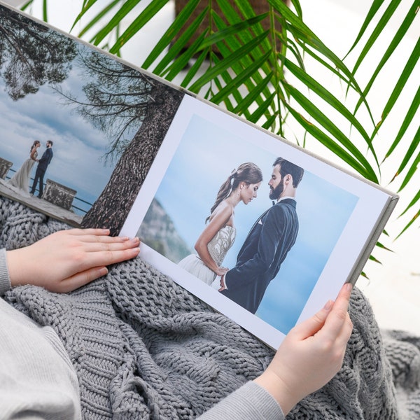 Luxury Wedding Lay Flat Photo Album | Bespoke Flush Mount Album | Photos Printed Directly on Ultra Thick Album Pages, Custom Design Included