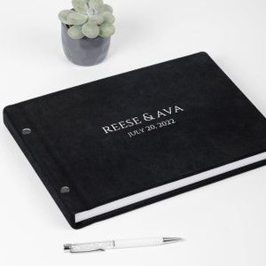 Bruiloftsgastenboek met gelinieerde pagina's, aanmelden bruiloftsgastenboek, gepersonaliseerd gastenboek gemaakt van het beste Italiaans suède, 200 pagina's/100 vellen