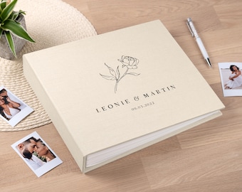Linen Wedding Guest Book | Personalized Photo Guestbook for all Instant Photos | Instax Mini Album | Photo Booth Book for 2x6 & 4x6 Photos