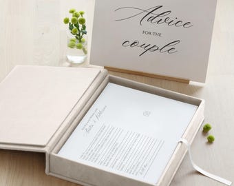Trouwadvieskaartjes met doosje, alternatief voor een gastenboek, trouw-Mad Lib-kaartjes in een gepersonaliseerd fluwelen doosje, advieskaartjes voor een vrijgezellenfeest