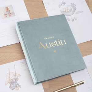 First 5 Years Baby Boy Memory Book | Personalized Baby Photo Album | Baby Shower or New Mom Gift | The Story of You Keepsake | Bunny Edition