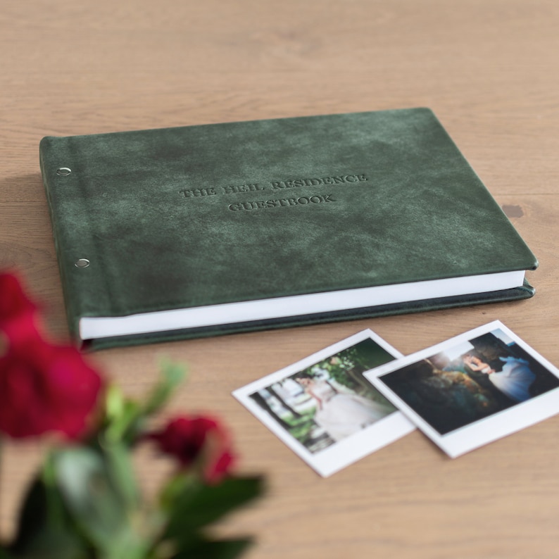 Leather Guest Book with Lined Pages | Personalized Sign In Wedding Guest Book | Custom Embossed Guestbook | 100/200 pages image 1