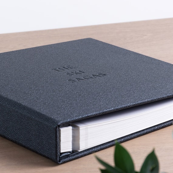 Album Fotografico In Lino E Pelle Con Finestra In Copertina – 300 Pagine Autoadesive Per Foto 10x15, 9x13, 7x10 Cm – Regalo Anniversario Matrimonio (Nero, Blu Navy)