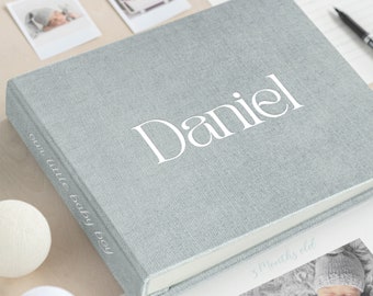 First Year Baby Boy Memory Book, Personalized Linen Baby Girl Photo Album, Modern Baby Shower Gift, 5 Years Baby Book, Best New Mom Gift