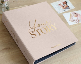 Linen Baby Photo Album With Sleeves for 100-1000 4x6" Photos, Baby Slip-In Memory Book, Personalized Baby Scrapbook Album, Baby Shower Gift