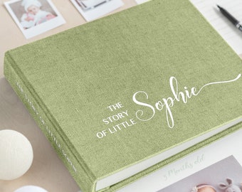 Modern Baby Girl Photo Album, Baby First Year - Five Year Journal, Gift For New Mom, Natural Linen Baby Boy Photo Album, Story Of You