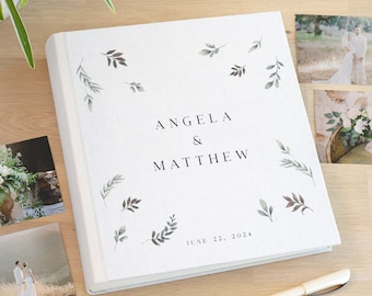 Linen Wedding Photo Album - Modern Wedding Gift, Anniversary Scrapbook Album, Large Traditional Book Bound Photo Album, Family Travel Album
