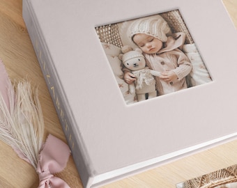 Personalized Baby Photo Album 4x6" / 10x15cm | Velvet Slip-In Book with Photo Window | Baby Memory Keepsake Book | 200-1000 Picture Capacity