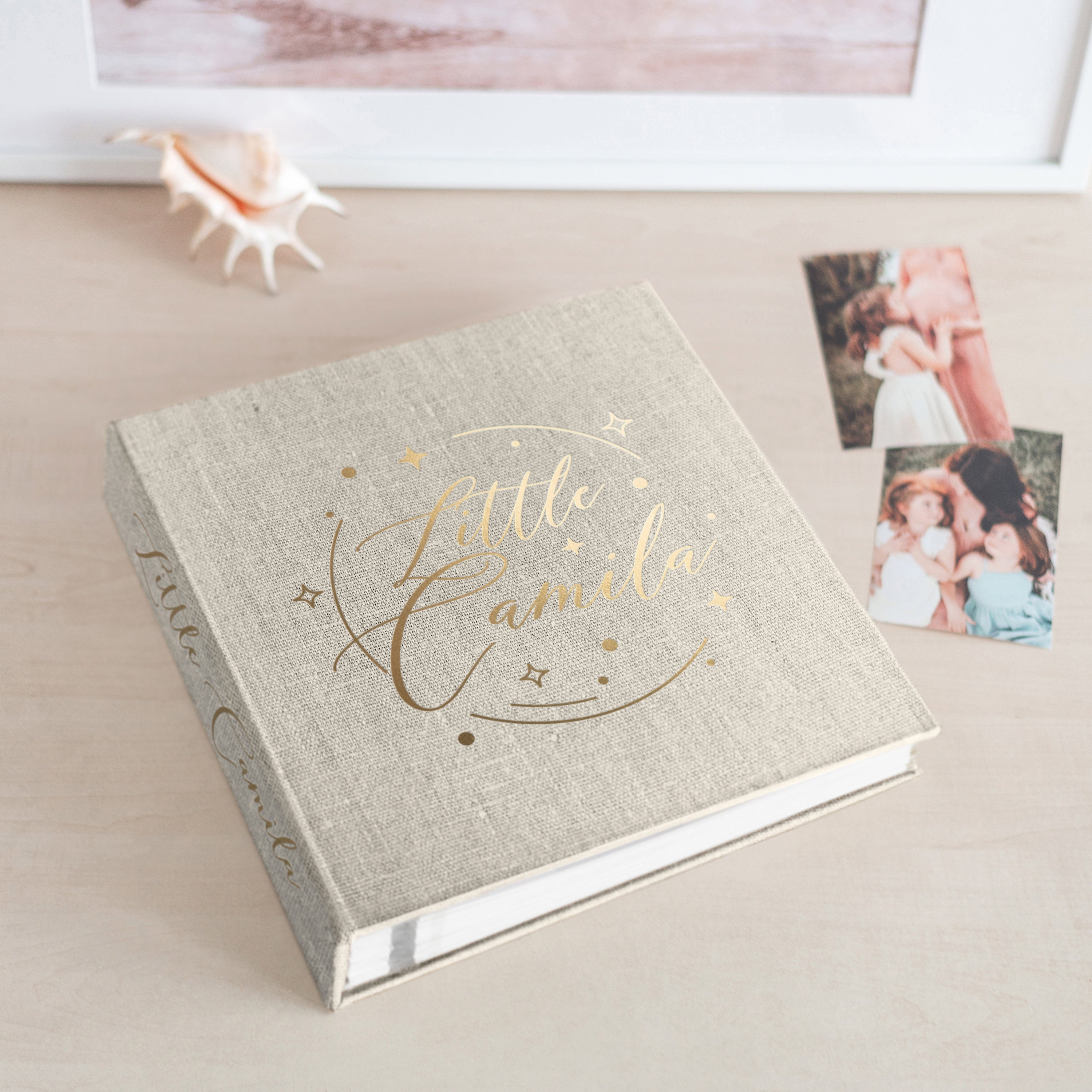 Linen Personalized Scrapbook Album With Self-Adhesive Pages, Vintage Style Travel  Photo Album, Large Wedding 3 Rings Baby - Yahoo Shopping
