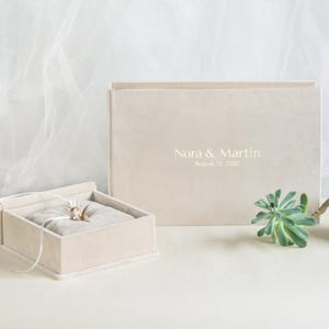 Wedding Guest Book + Velvet Ring Bearer Box with Removable Ring Bearer Pillow | Photo Guestbook Compatible with all Instant Photos