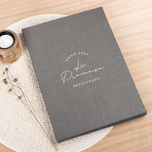 Juego de 5 carpetas de menú personalizadas / Libros de menú de restaurante personalizados / Cubiertas de menú de lino de tapa dura / Portamenús de terciopelo / Cubiertas de menú de boda