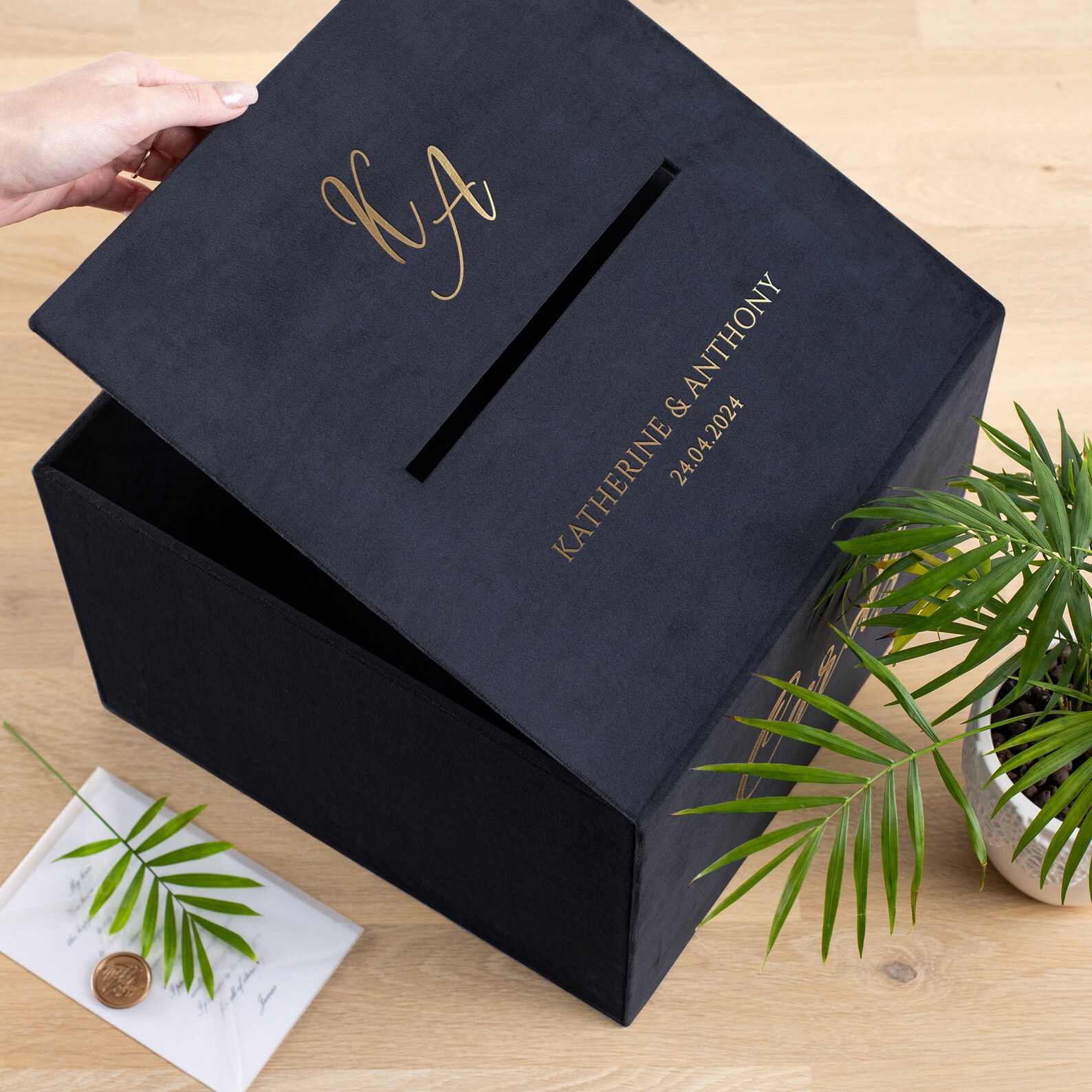 Personalized Velvet Wedding Card Box | Modern Gift Card Holder With ...
