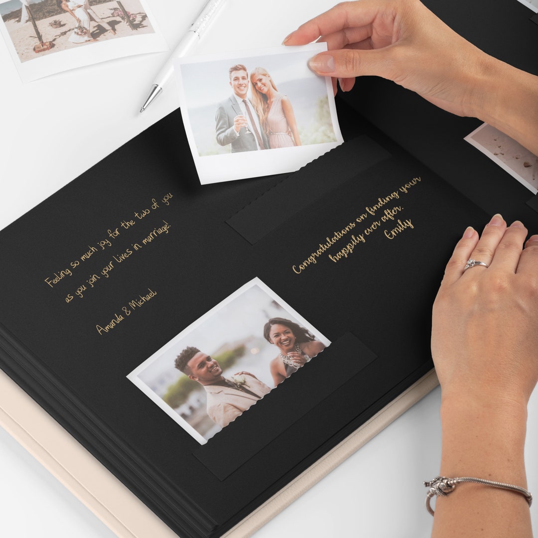 Wedding Guest Book With Black Pages, Personalized Eco Leather Wedding