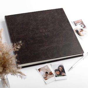 Libro de firmas de boda plano / Álbum de bodas de cuero con páginas en blanco / Libro de registro personalizado para fotos de todos los tamaños / Hecho a mano en Europa