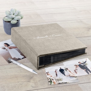 Personalized Wedding Photo Album With Sleeves for 40-400 5x7 Photos, Slip In Photo Album for 13x18 Photos, Natural Linen Memory Photo Book