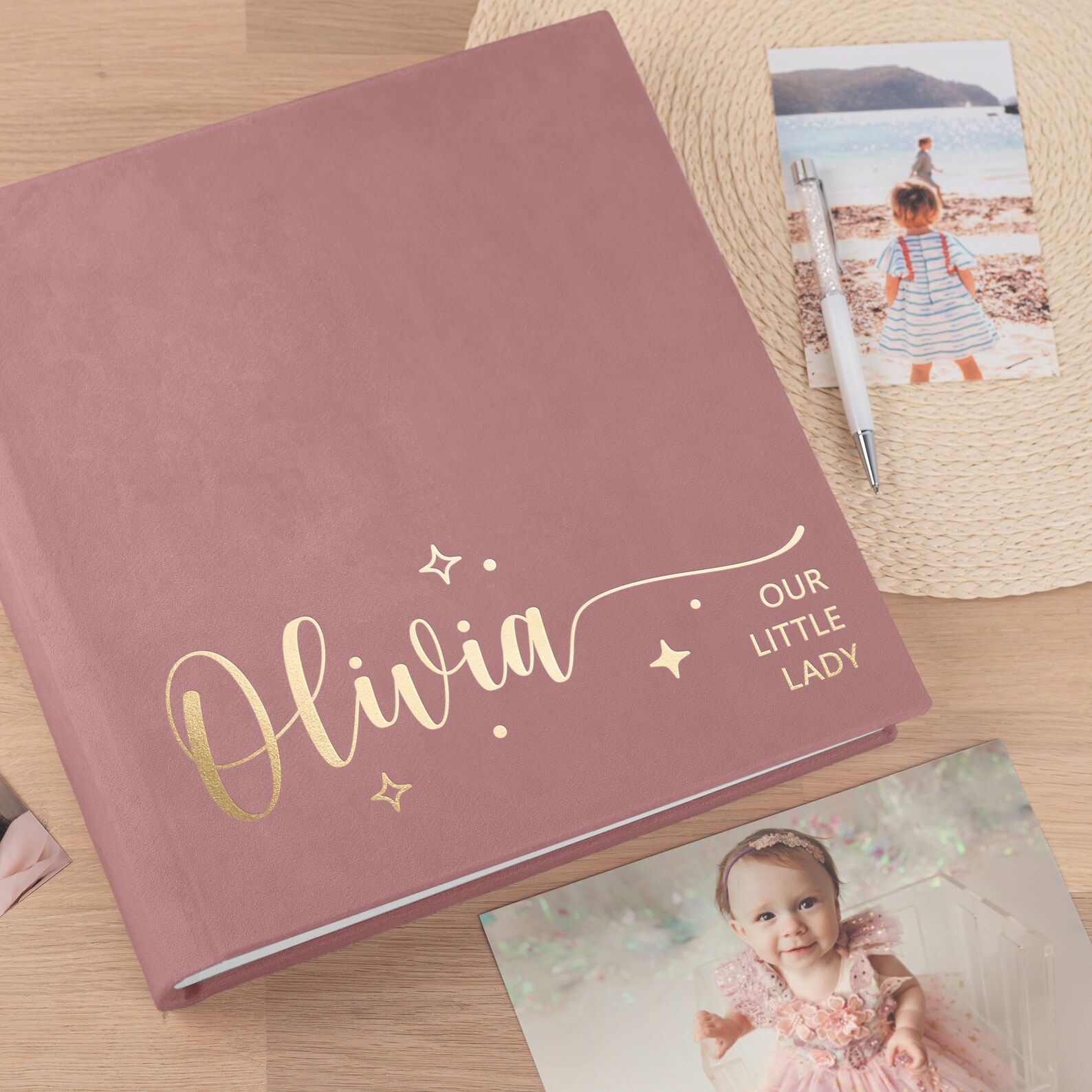 Baby Shower Gift Ideas: Gifts and Keepsakes - Traditional Book Bound Baby Photo Album | Handcrafted Baby Scrapbook | Personalized Memory Keepsake Book | Unique Baby Shower Gift