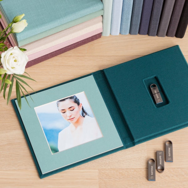 Clé USB et boîte de mariage, emballage USB pour photographes, couleurs aléatoires, étui USB de mariage en lin personnalisé, boîte USB personnalisée