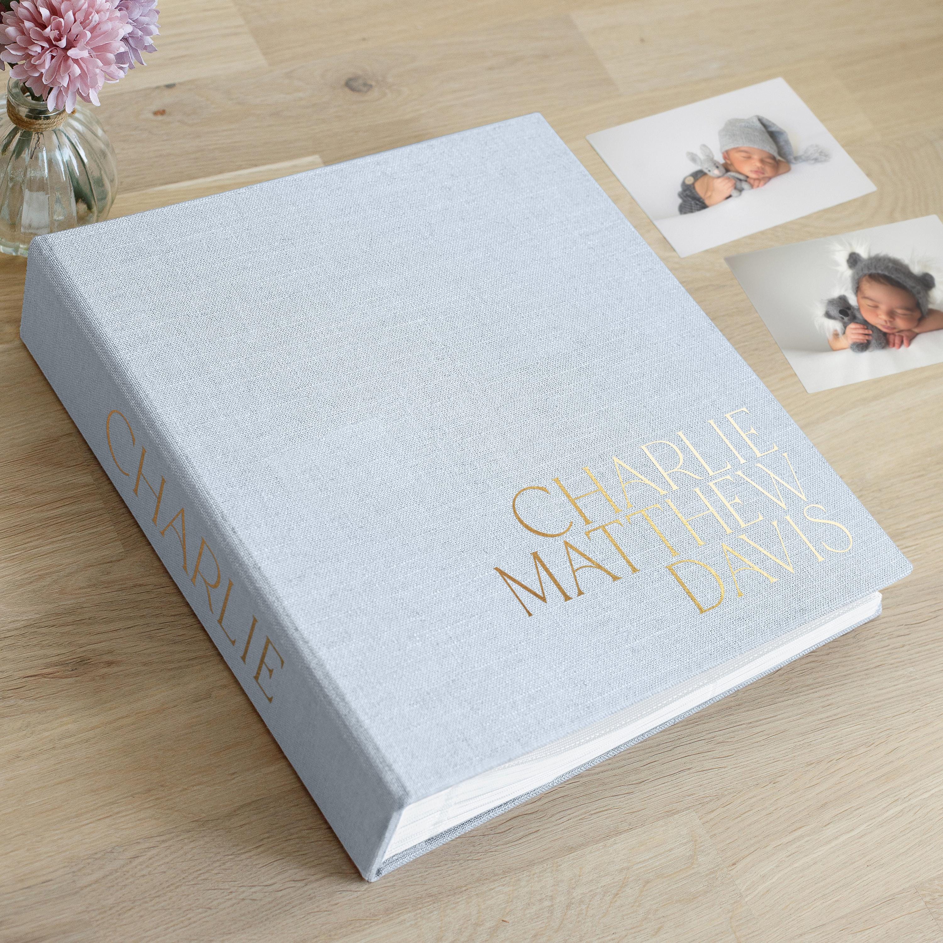 Linen Baby Photo Album With Sleeves for 100-1000 4x6" Photos, Baby Slip-In Memory Book, Personalized Baby Scrapbook Album, Baby Shower Gift
