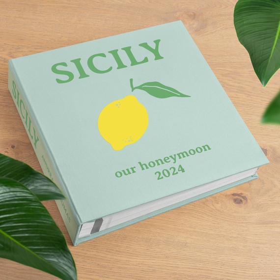 Honeymoon in Sicily Photo Album | Personalized Self-Adhesive Scrapbook | Family Holiday Memory Book | Travel Album Handcrafted in Europe