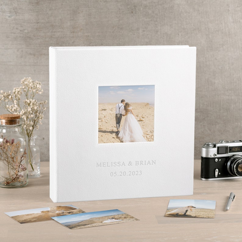 Leather Wedding Photo Album with Sleeves for 4x6 Photos | Slip In Photo Album with Photo Window - Holds up to 1000 10x15cm Photos