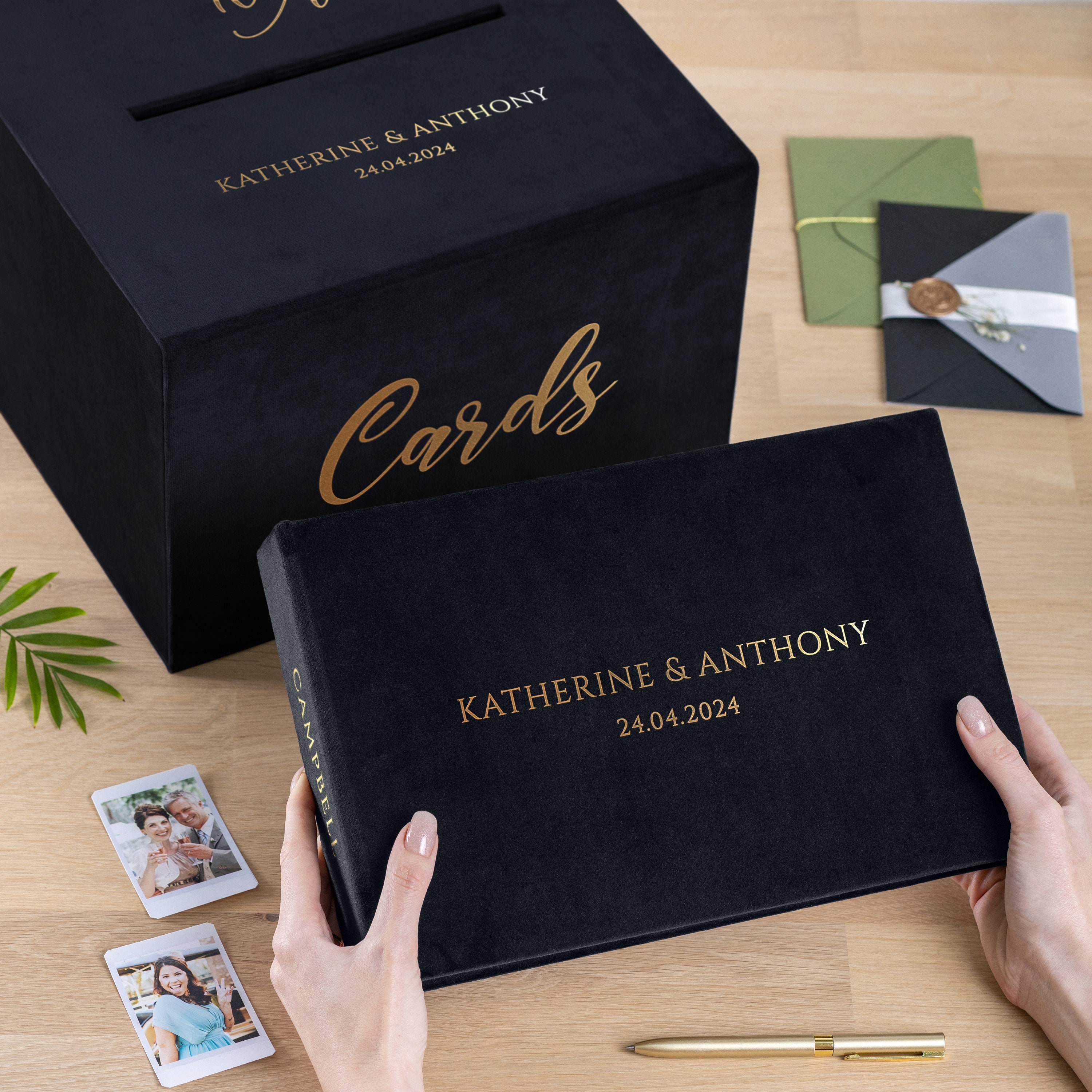 Personalized Velvet Wedding Card Box | Modern Gift Card Holder With ...