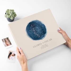 Libro de visitas de boda con mapa estelar por fecha y ubicación, álbum de fotos de boda de cuero ecológico para todos los tamaños de película instantánea: mini, ancho, cuadrado, 4 x 6, 2 x 6, etc.