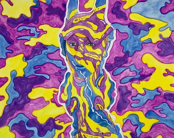 sea slug art, surreal painting, original painting, sea slug self portrait, nature, coral reef nature, exotic animals, rare odd unique art