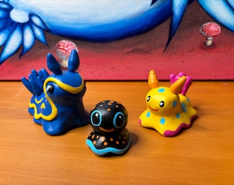 sea slug toys, sculptures, nudibranch artwork, art sculpture, art figure, sea slug figure, fine art, small animal figurine, 3 for price of 2