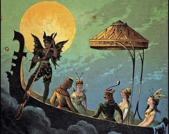 Mysterious Fairy Boat Art Print, Dark Gothic Home Decor