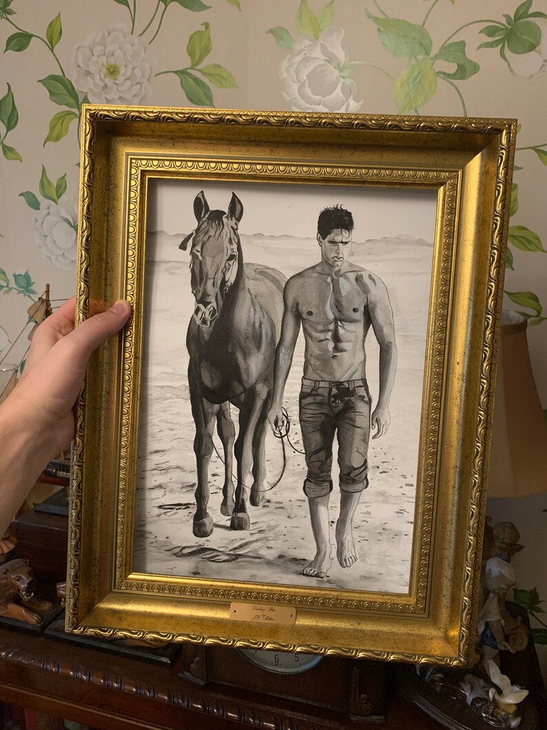 Tom Cruise painting, male art, actor men man body, sexy man, men at beach, man with horse, horse painting, original painting, wall art decor image 4