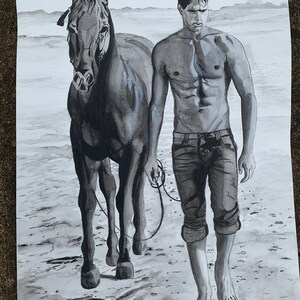 Tom Cruise painting, male art, actor men man body, sexy man, men at beach, man with horse, horse painting, original painting, wall art decor image 2