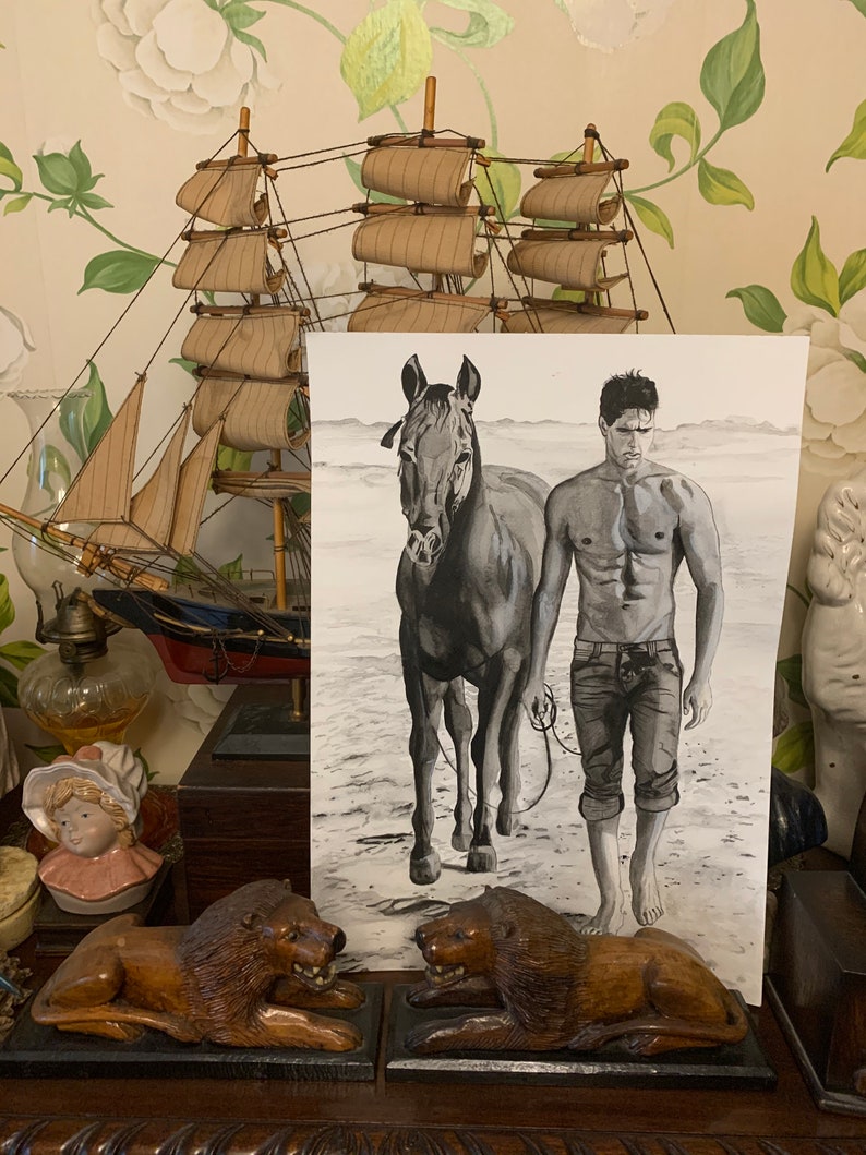 Tom Cruise painting, male art, actor men man body, sexy man, men at beach, man with horse, horse painting, original painting, wall art decor image 3