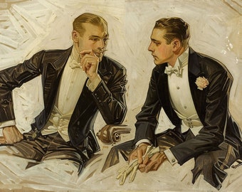 Vintage Gentleman Art Print, Smart Business Men in Suits