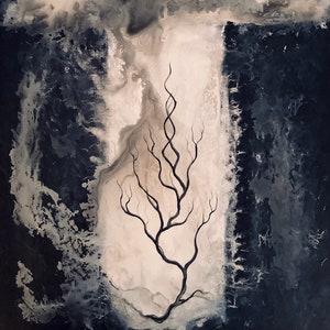 Seeking Inner Shadow - Original Canvas Painting - Lonely Tree Reaching for Dark Surreal Storm Clouds