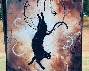 Scorpio Cat - One of a Kind Framed Artwork - Moody Cat Falling Through Surreal Scene
