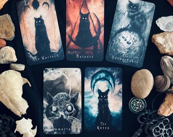 Fearless Familiars Oracle - 52 Card Intuitive Deck Featuring Surreal Black Cat Art