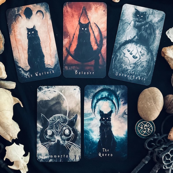 Fearless Familiars Oracle - 52 Card Intuitive Deck Featuring Surreal Black Cat Art